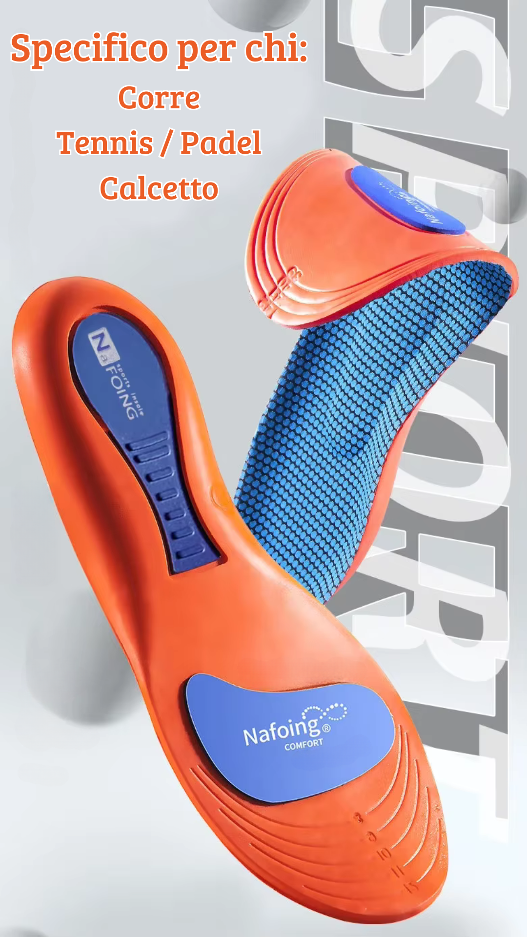 Solette ortopediche, solette Mediche, plantare, fascite plantare, sport, corsa, padel, calcetto, spina calcaneare, traspiranti, stop al dolore